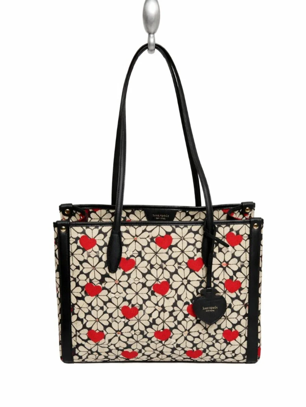 Kate Spade Italian Jacquard Canvas Heart Red Black Shoulder Tote Bag